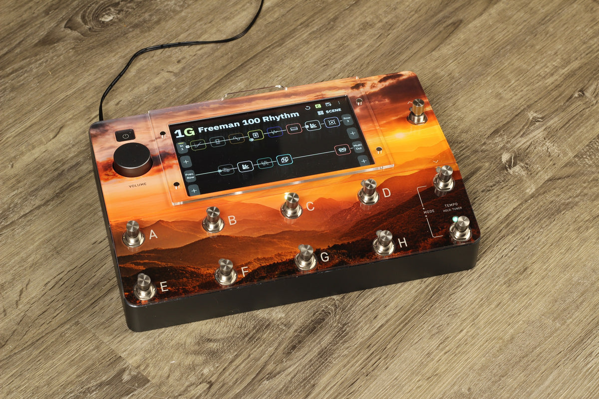 Sunset Design Line protector on a Quad Cortex, angled view