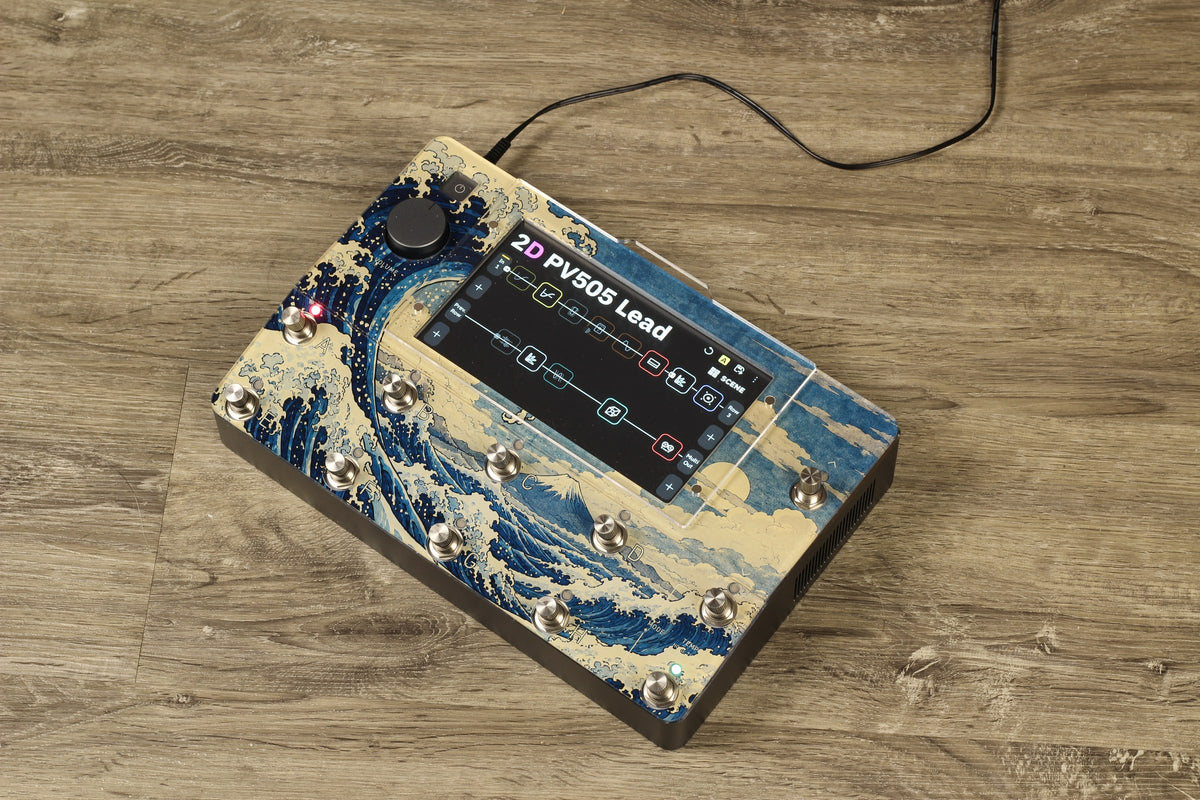 Neural DSP Quad Cortex Design Line protector, Great Wave print, angled view