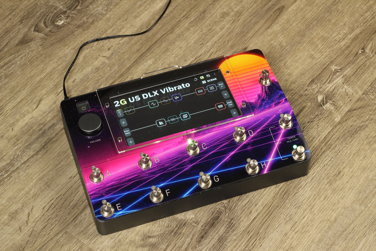 Neural DSP Quad Cortex Design Line protector, Synthwave print, angled view