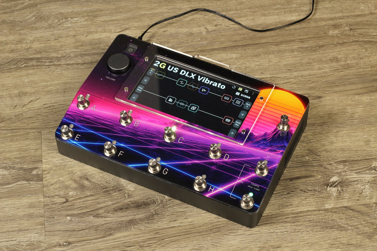Neural DSP Quad Cortex Design Line protector, Synthwave print, angled view