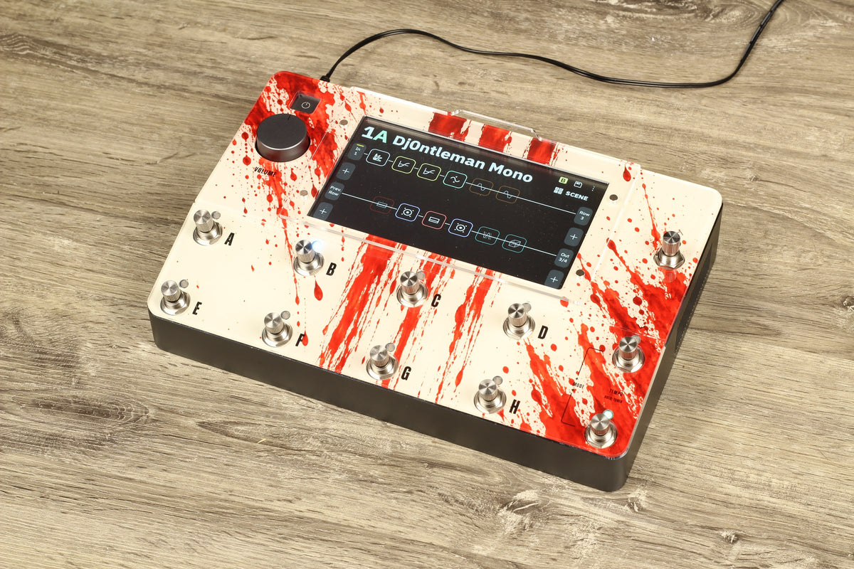 Neural DSP Quad Cortex Design Line protector, Red Splatter print, angled view