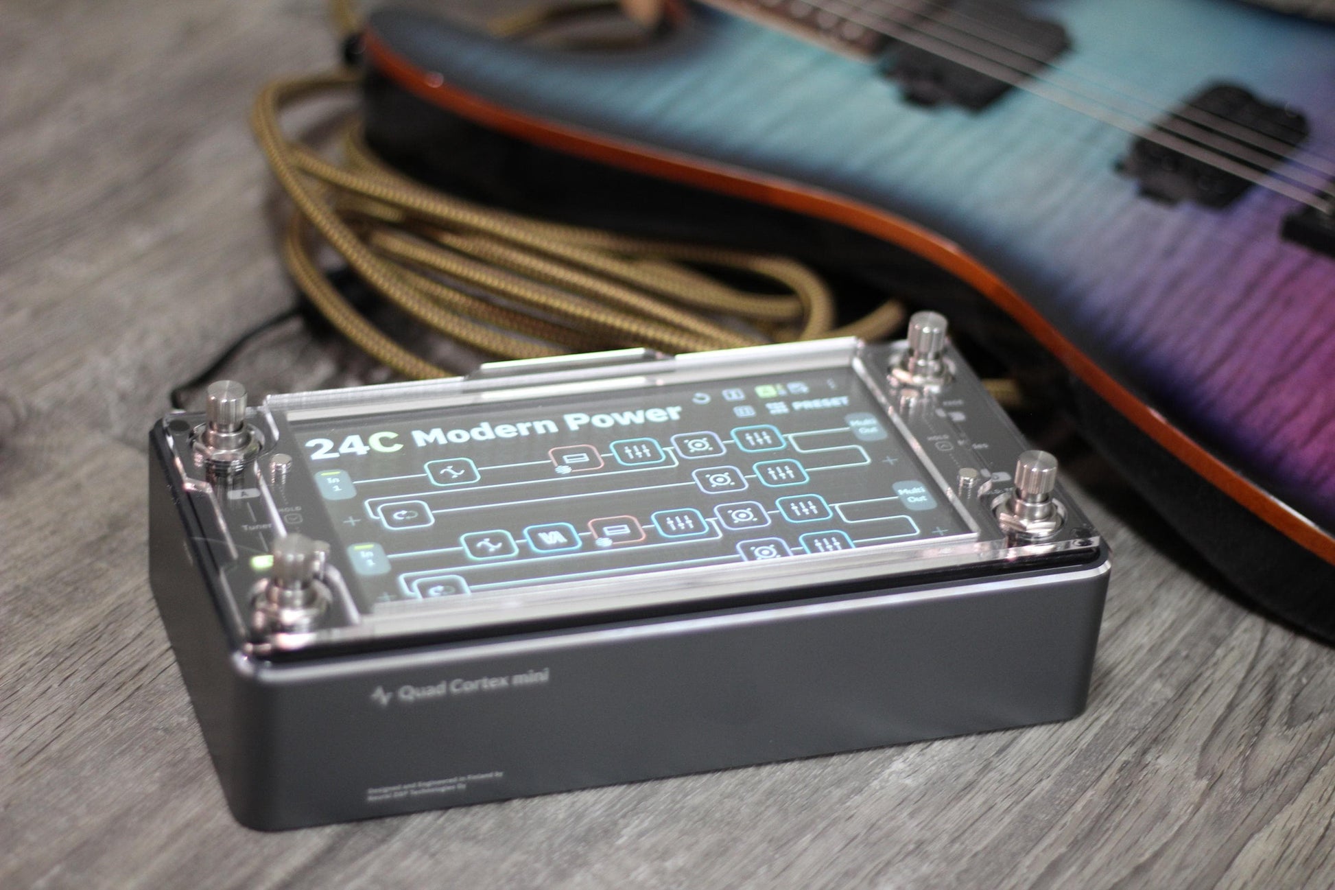 Neural DSP Quad Cortex Mini fitted with the clear acrylic protector from ProtectYourGear